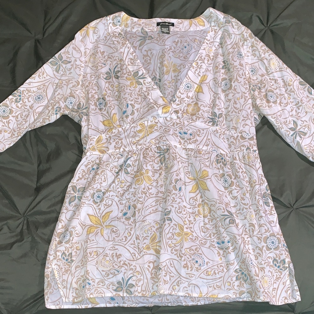 Eddie Bauer Tunic Top XL 100% Cotton Top V-Neck Bohemian Gypsy Look - Picture 3 of 5